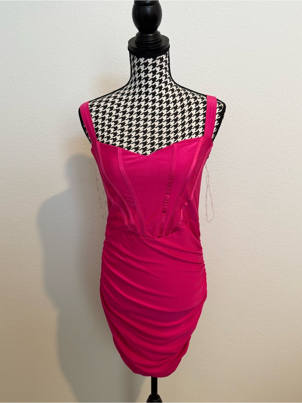 Hot Pink Ruched Mini Dress with Corset Bodice